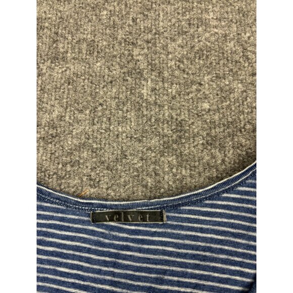 Velvet by Graham & Spencer Shirt Womens Medium Blue Striped V-Neck Made USA - Picture 2 of 6
